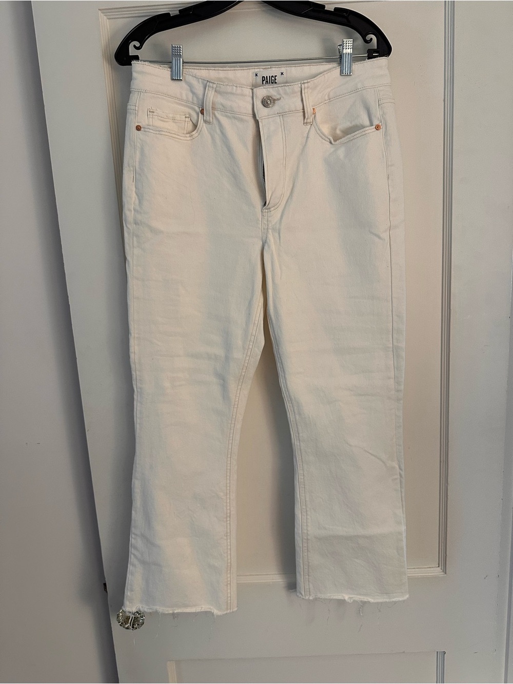 PAIGE Off-White Cropped Straight Jeans